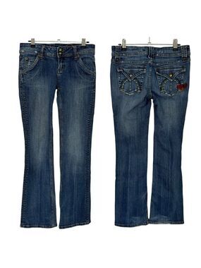 Soundgirl Y2K Boho Bootcut Jeans Womens 30/31 Medium Wash Blue Denim Butterfly